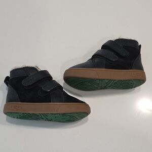 UGG Kids Black and Tan Boots with Green Soles 7C